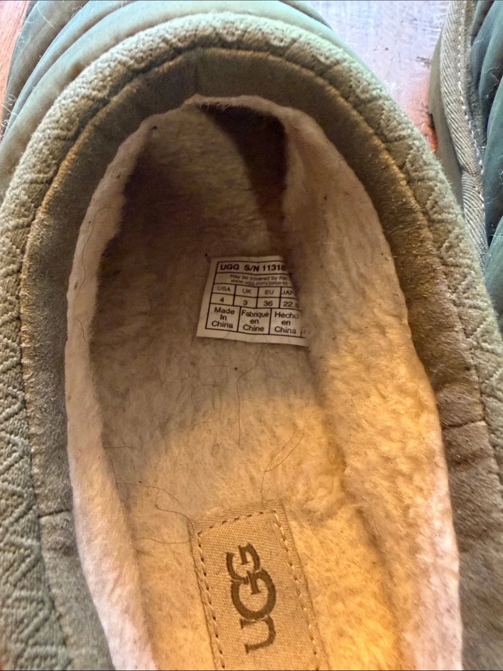 UGG Kids Olive Green Quilted Slip-On Clog Slippers
